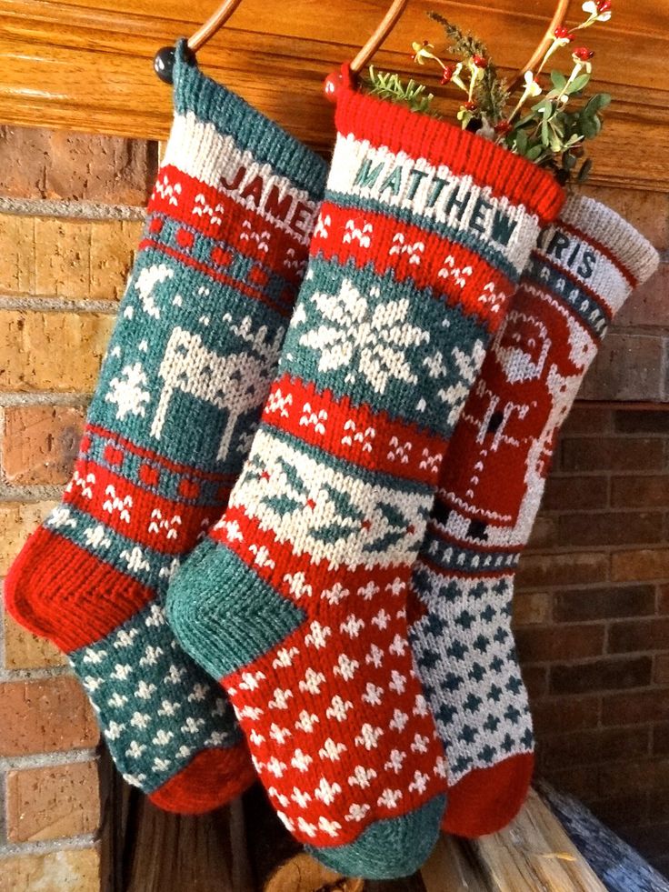 Knit christmas stockings in the authentic red, green and ...