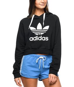 adidas sweatshirt adidas trefoil black cropped hoodie PEJHSZC