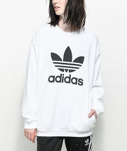 adidas sweatshirt adidas trefoil white oversized crew neck sweatshirt BMYPQYM