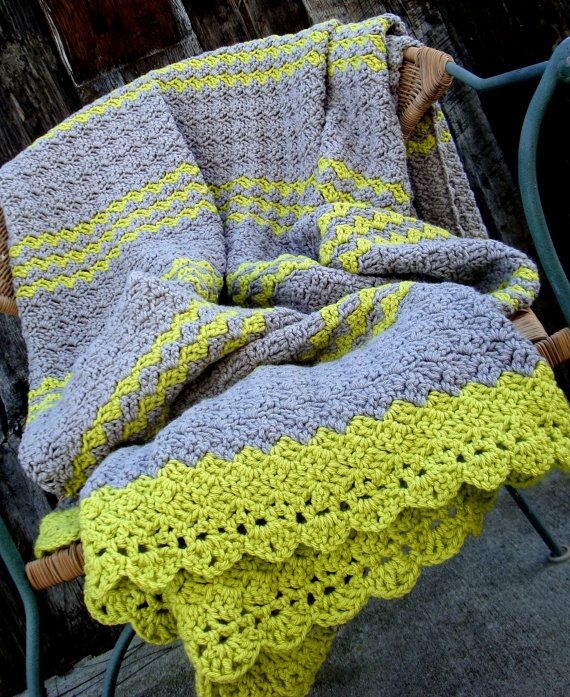 afghan blanket crochet gray and lime green // now this is a modern color WLTOFSZ