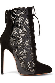 alaia shoes alaïa laser-cut suede and patent-leather ankle boots KXYYPDM