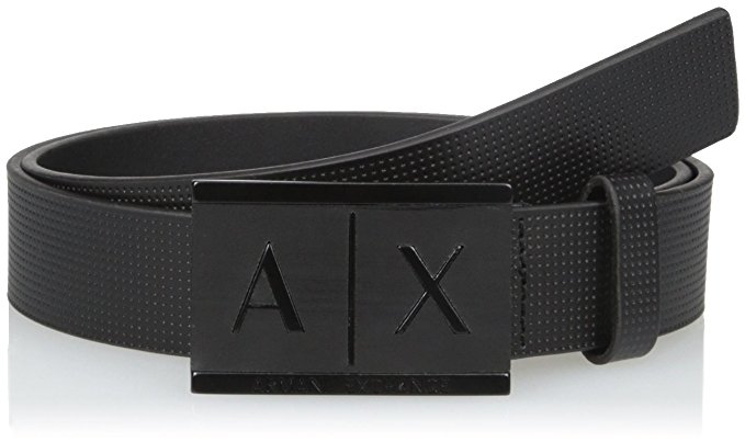 armani belt armani exchange menu0027s inlay logo belt, black, ... WNEDBSZ