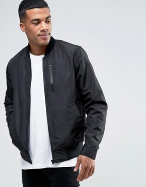 asos bomber jacket with zip chest pocket in black CDYELHY