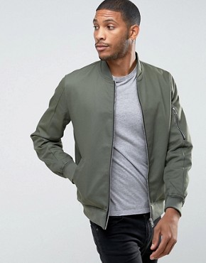 asos cotton bomber jacket with sleeve zip in khaki UHOCMIS