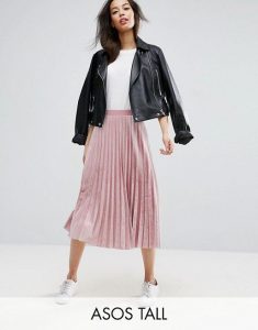 asos tall pleated midi skirt in pink velvet FVLPOGS