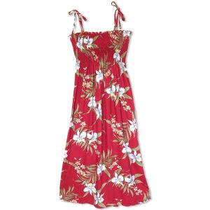 bamboo orchid red maxi hawaiian dress - lavahut KVPQUYM