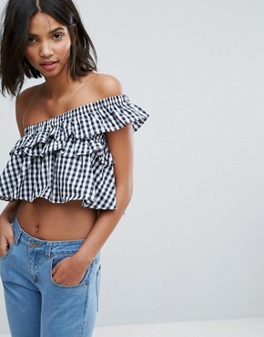 bandeau tops lost ink bandeau top with frill in gingham TRSEXKL