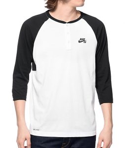 baseball tees nike sb dri-fit white u0026 black henley baseball t-shirt SDUVHNH