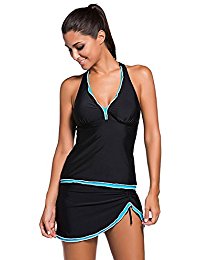bathing suits for women womens swimsuit halter tankini top and skort bottom set bathing suits YLFYYMP