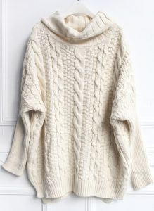 beige high neck loose cable knit sweater -shein(sheinside) OTBZGGH