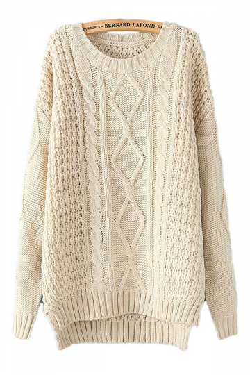 beige white diamond cable knit sweater MWYSLRF