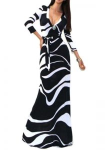 black and white maxi dress black and white striped abstract print v-neck 3/4 sleeve fashion maxi dress EFGQAAP