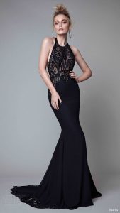 black evening dresses berta rtw fall 2017 (17 02) sleeveless halter neck sheath black evening  dress mv MIXIYEL