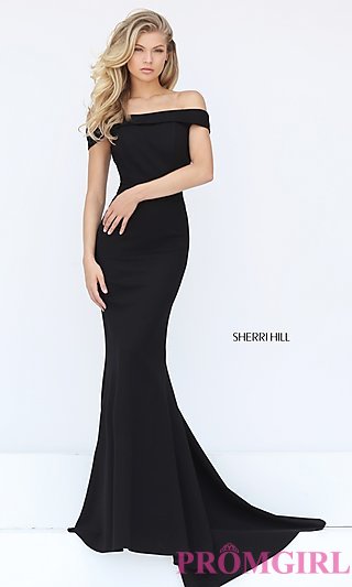 black evening dresses off-the-shoulder sherri hill long prom dress-promgirl WFZOKUS