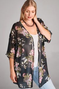 black floral chiffon kimono cardigan NHRQTXM