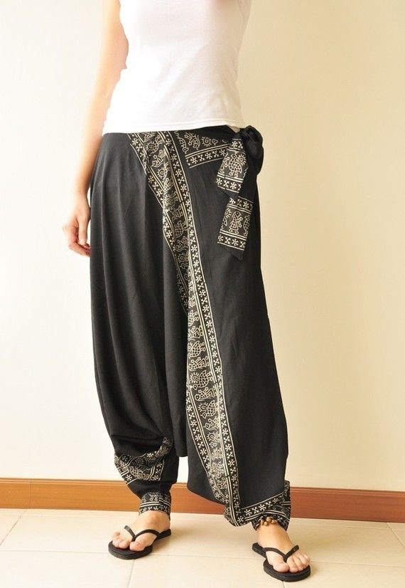 black printed rayon harem pants /gypsy pants/aladdin pants/genie pants/yoga  pants /thai pants KCRETCQ