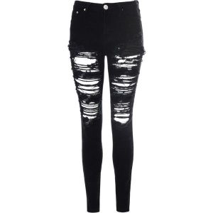 black ripped skinny jeans black heavily ripped jeans found on polyvore MAROCDE