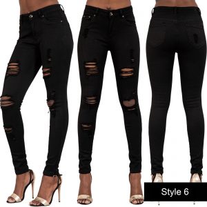 black ripped skinny jeans new-ladies-women-blue-black-ripped-skinny-jeans- XJCYJQA