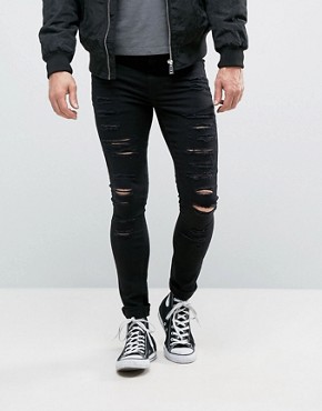 black ripped skinny jeans new look extreme super skinny jeans with rips in black MNXUMXY