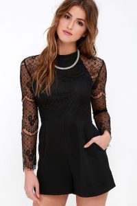 black romper - long sleeve romper - lace romper - $59.00 LPGMPSX