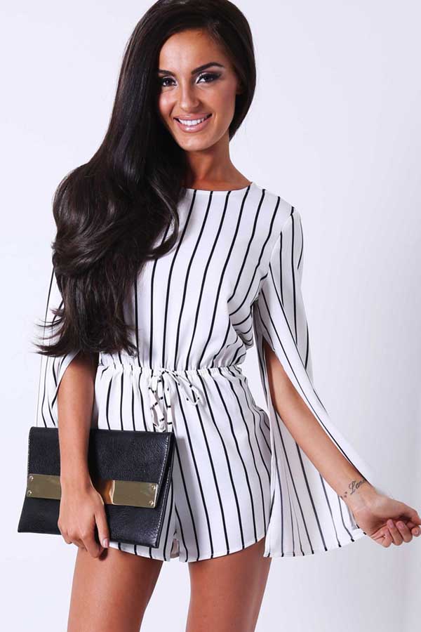 black white stripe slit design long sleeve romper @ sexy rompers and  jumpsuits for NPPXASK