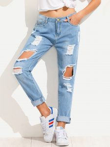 blue distressed boyfriend jeans UNODUAD