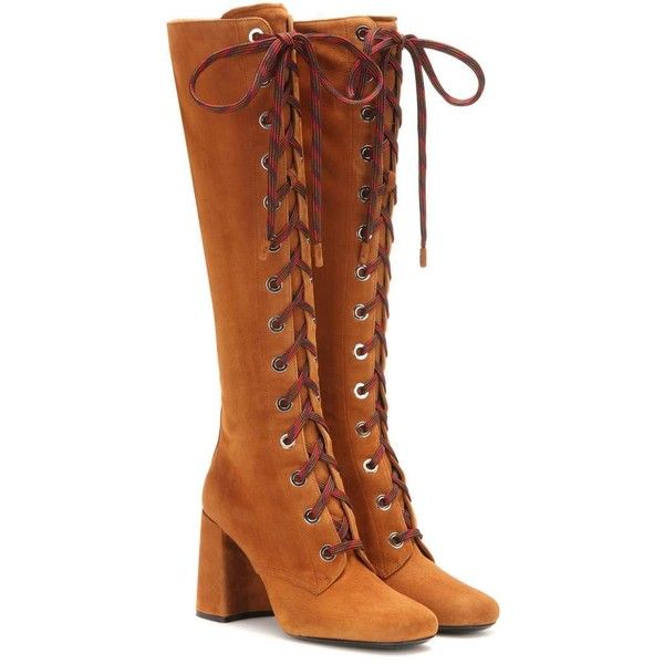 brown boots prada suede knee-high boots (44.590 uyu) ❤ liked on polyvore featuring shoes HPSZJAT