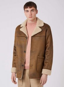 camel faux shearling coat - topman usa LTIDUYM