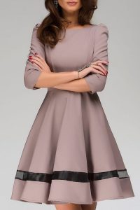 classic dresses voile spliced 3/4 sleeve flare dress ZSEYPPA