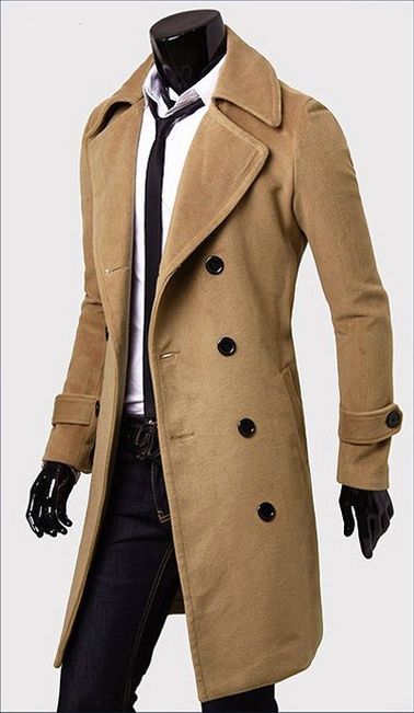coats for men fashionable casual style long sleeves solid color slimming double breasted  coat for men found UBARASJ