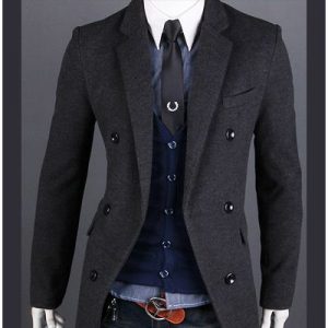 coats for men mens winter coat cashmere peacoat woolen double pea coat men slim long gray ARGILMH