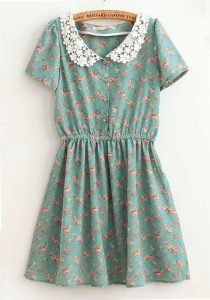 cotton dresses blue flowers falbala lapel cap sleeve cotton dress DWYGGUR