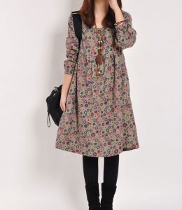 cotton dresses red floral print cotton dress long sleeve dress linen dress casual loose  cotton shirt URMPQGI