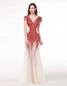 couture dresses red crystal haute couture evening dresses new arrival 2015 sheer short  sleeve evening prom ZAWAVXA