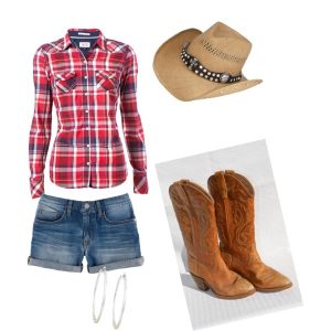 cowgirl outfit a fashion look from october 2013 featuring long sleeve shirts, long shorts  and cowgirl YTPLTLJ