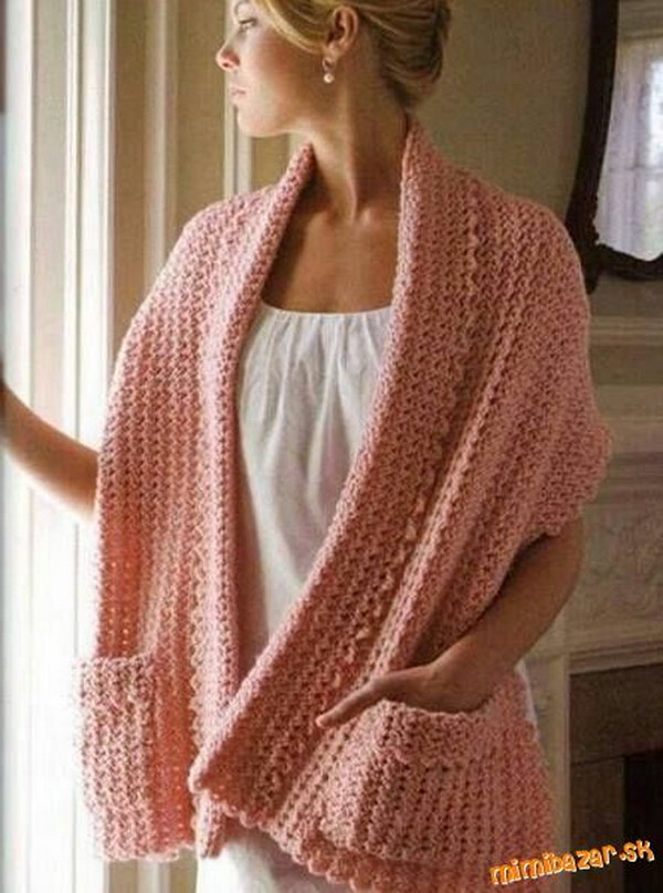 crochet shawl with pockets FEEGNOY
