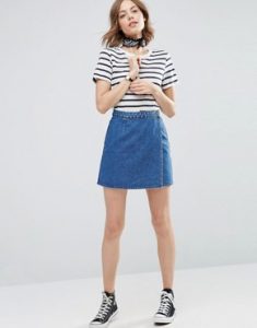 denim skirts asos denim wrap skirt in midwash blue ZDJKIOF