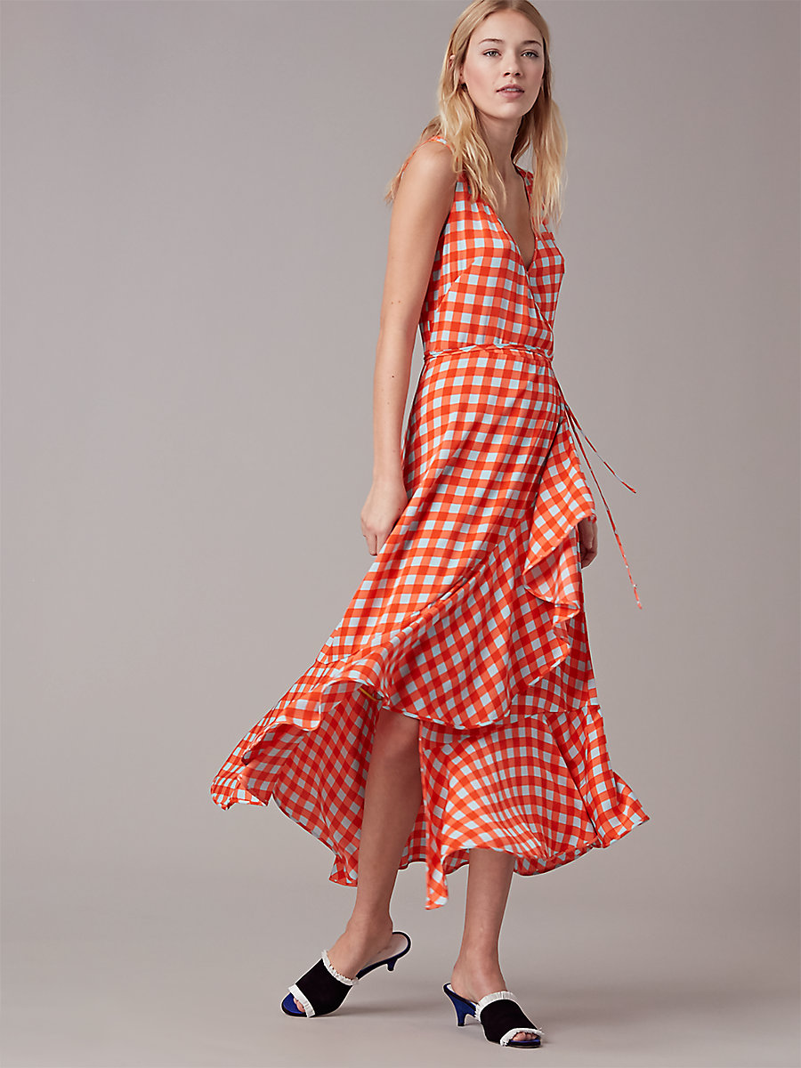diane von furstenberg wrap dress sleeveless asymmetric ruffle wrap dress in cossier large bold red by dvf ... IMPNMBR