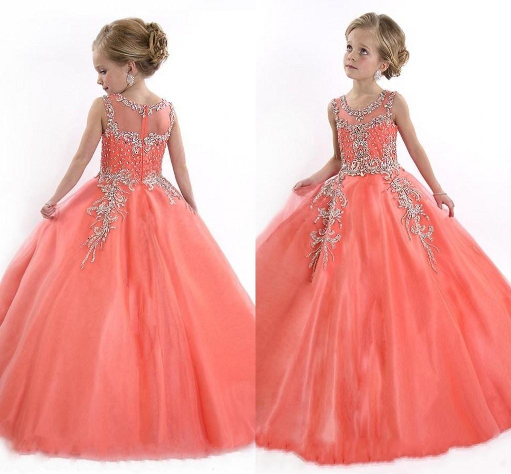 dresses for kids 2017 peach girls pageant dresses for teens cute cupcake tulle floor length dresses  for CSIHQHG