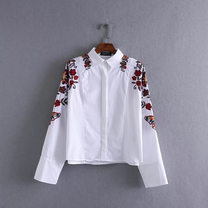embroidered shirts 2017 europe and the united states fashion butterfly flower embroidery  embroidered shirt blouse turn OHNECTT