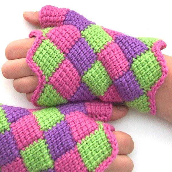 entrelac crochet fingerless gloves KCSSWVU