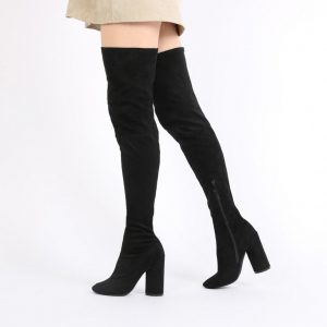 eve round heel long boots in black faux suede YTQZEYN