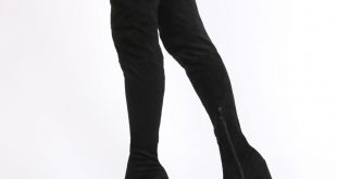 eve round heel long boots in black faux suede YTQZEYN