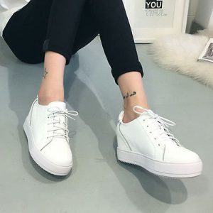 fashion womens lace up white platform sneakers inner height casual sports  shoes KZKBFHG