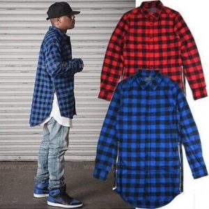 flannel shirts for men red blue scottish plaid long sleeve flannel shirt men/ dance bboy shirt  golden side VWGWGCH