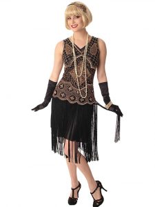 flapper dresses 20s replica beaded black gold fringe  QYKKDER