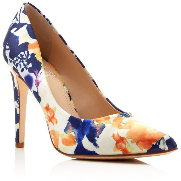 floral pumps vince camuto kain floral print pointed toe high heel pumps (385 aed) ❤ liked UCJHKUE