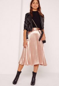 full pleated midi skirt rose gold OCSOUUE