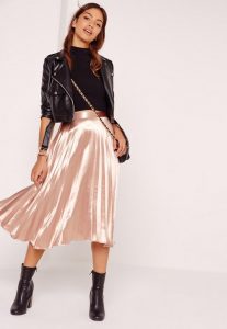 full pleated midi skirt rose gold OWYIBDK