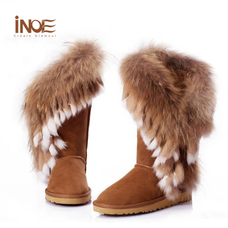 furry boots inoe real fox fur boots natural rabbit fur womens leather furry winter boots  shoes DBCFKQA